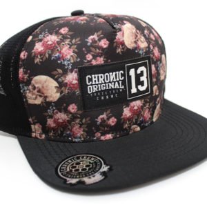 Boné Chronic 420 Floral Skull Grid Trucker Snapback Original