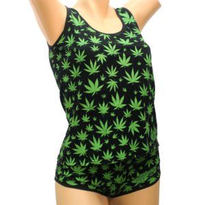 Pijama Feminino Cannabis Preto Completo Regata e Short