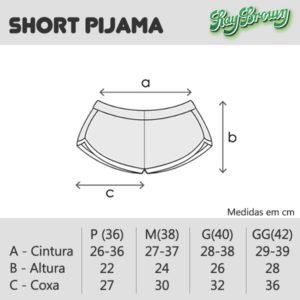 Tabela de Medidas Short Pijama Ray Brown