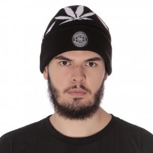 Gorro Chronic 420 Cannabis Touca Lã Ganjah Preto Branco