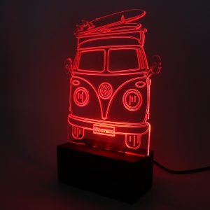 Luminária Kombi Surf Old School Led Acrílico Bivolt de Mesa 15cm